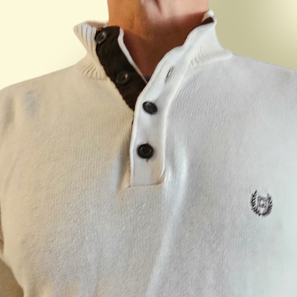 Ralph Lauren Chaps Pullover Sweater w Placket Front, Faux Suede Trim - Picture 2 of 7